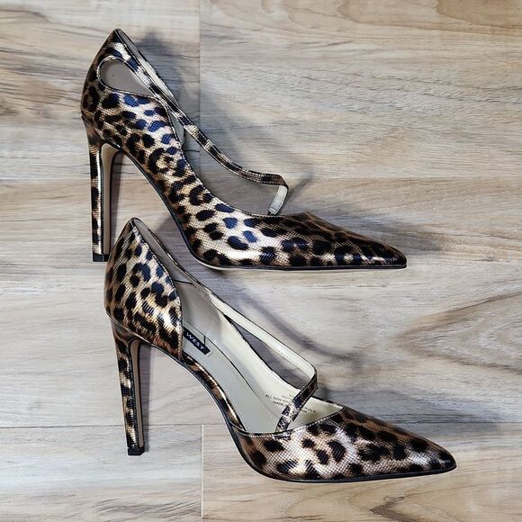 🩵NIB Nine West Black & Metallic Gold Leopard Print High Heel Pumps Size 8 - Picture 10 of 16